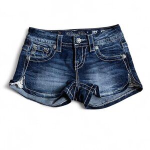 Miss Me Y2K midrise mini shorts with lace, embroidery and stud embellishments